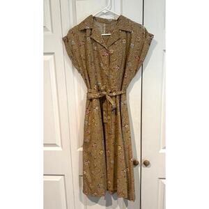 Vintage 1950s 1960s A line tan floral dress